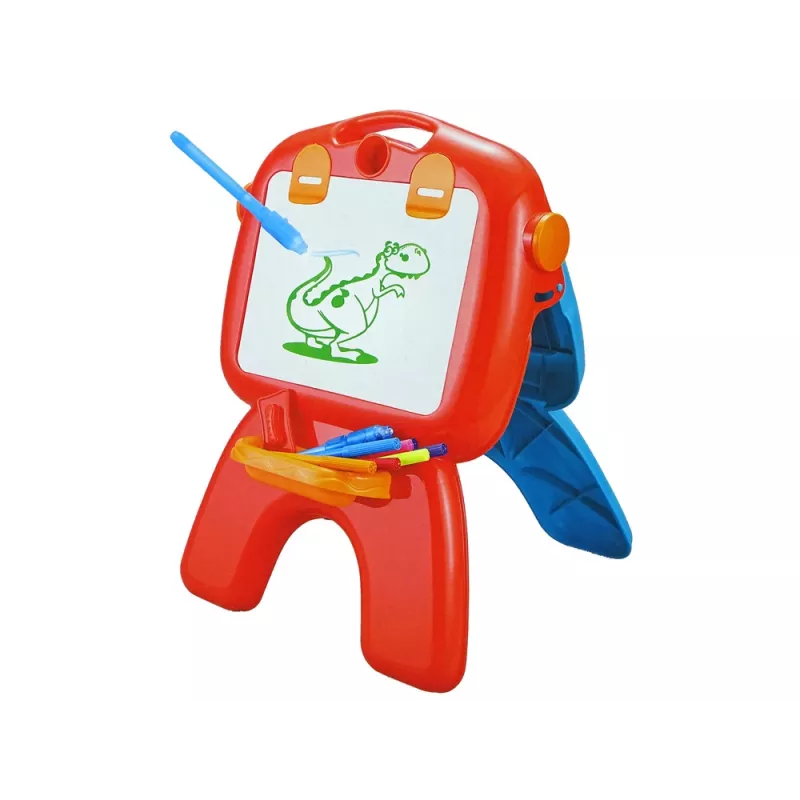LEAN TOYS dubbelzijdig bord met krijtstiften, standaard en projector voor afbeeldingen, rood