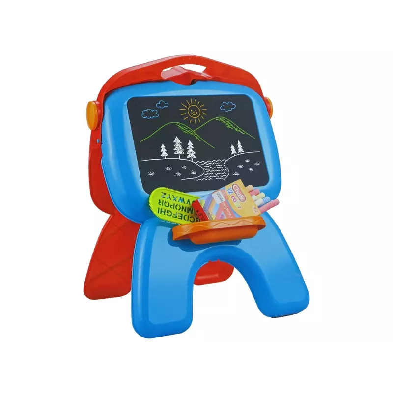 LEAN TOYS dubbelzijdig bord met krijtstiften, standaard en projector voor afbeeldingen, rood