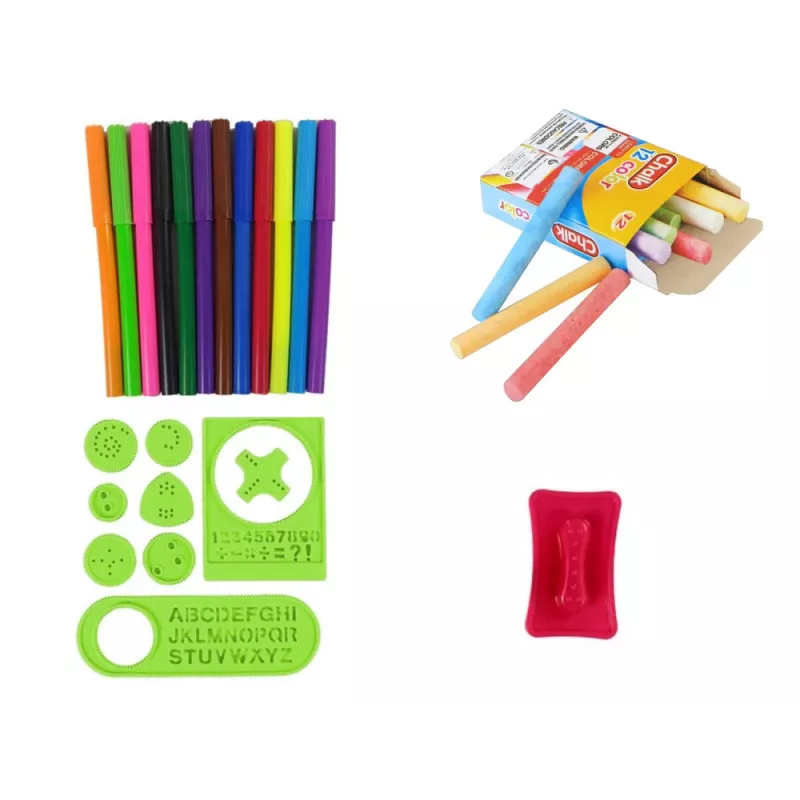 LEAN TOYS dubbelzijdig magnetisch krijtbord met blauwe en rode sjablonen