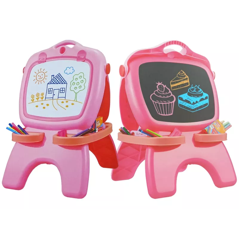 LEAN TOYS dubbelzijdig magnetisch krijtbord roze sjablonen
