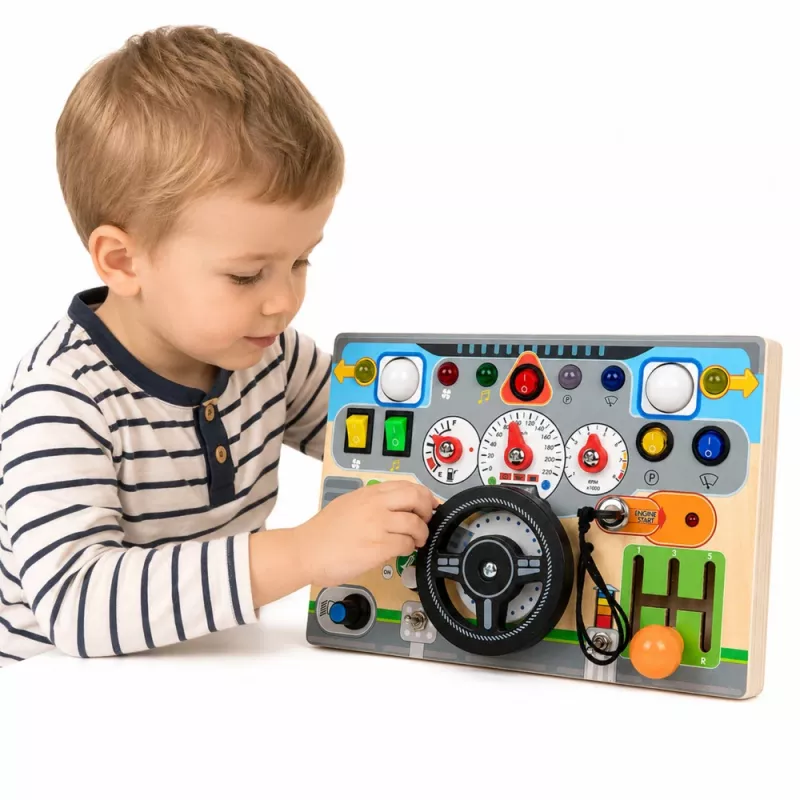 LEAN TOYS educatief manipulatiebord simulator stuurwiel lichten geluiden