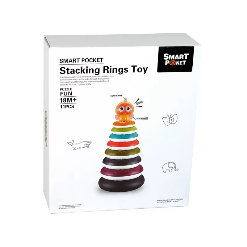 LEAN TOYS Leerpiramide met ringen en eendenrad