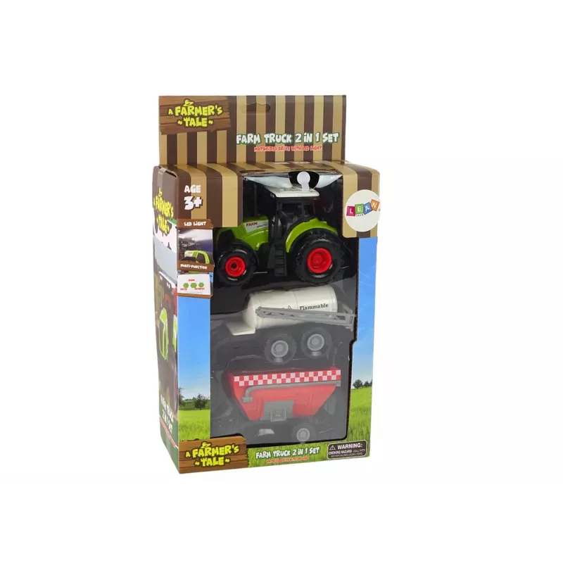 LEAN TOYS Boer tractor set + 2 boerderijmachines boerderijvrachtwagen set