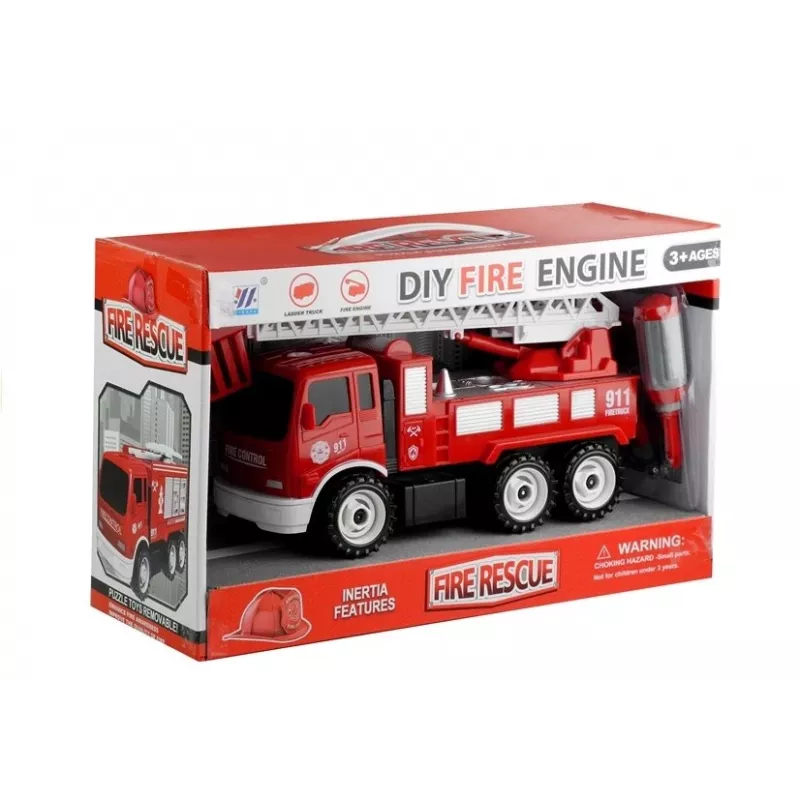 LEAN TOYS brandweerauto met schroefglijbaan + gereedschap