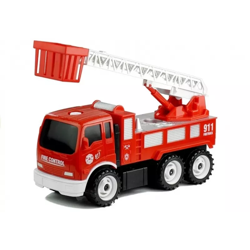 LEAN TOYS brandweerauto met schroefglijbaan + gereedschap