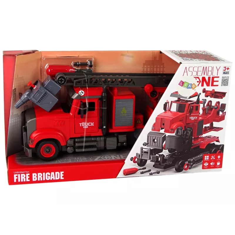 LEAN TOYS Brandweerwagen met schroefaccessoires rood