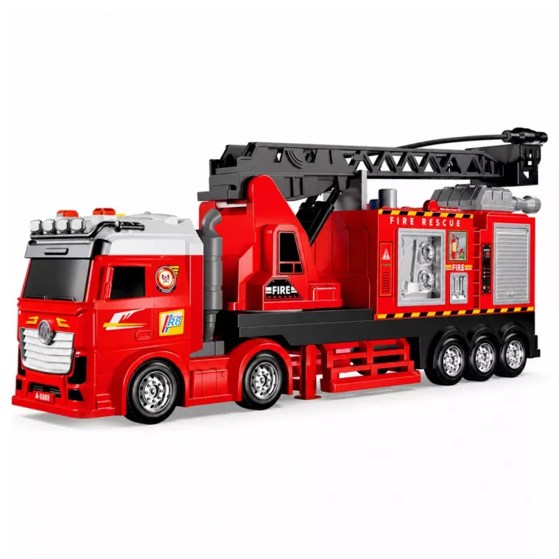 LEAN TOYS brandweerauto met uitschuifbare ladder tot 69 cm, licht, geluid en waterkanon
