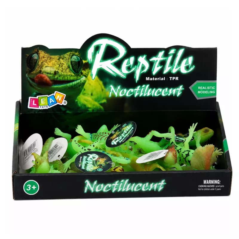LEAN TOYS fluorescerende groene lichtgevende hagedis rubberen figuur 15cm