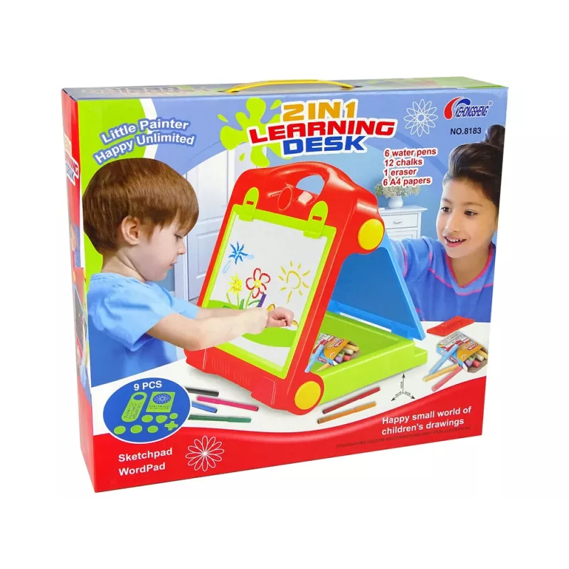 LEAN TOYS Opvouwbare 2in1 schoolbordkoffer - krijt & stift