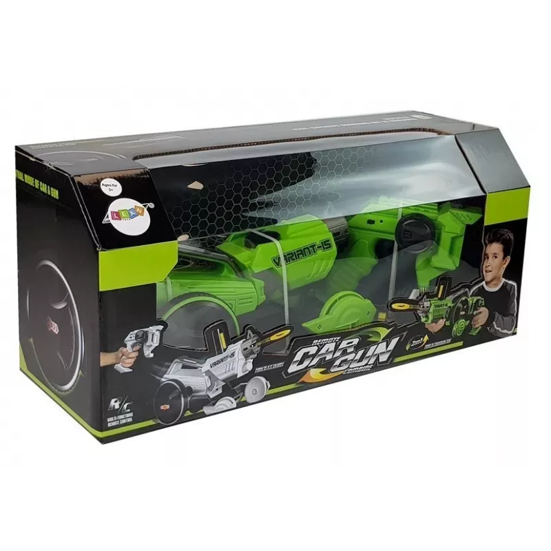 LEAN TOYS Gun Launcher Car 2 in 1 op afstand bediend schuimschijven groen