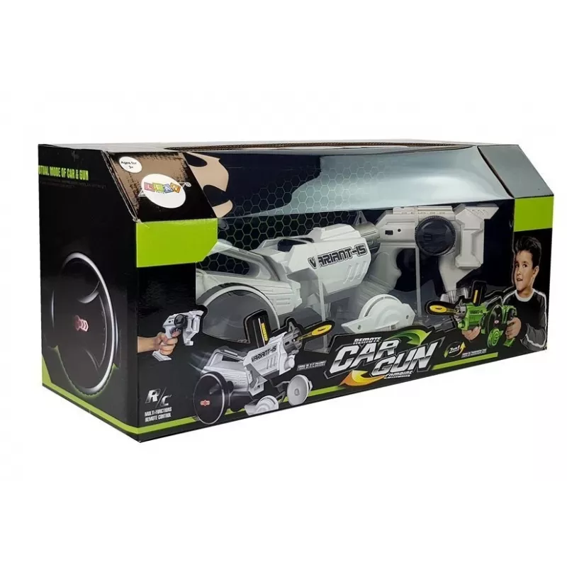LEAN TOYS Gun Launcher Car 2 in 1 op afstand bediend schuimschijven wit