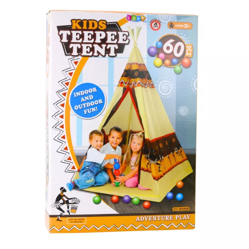LEAN TOYS Indian Tipi tent basis voor kinderen + 60 ballen 155 cm