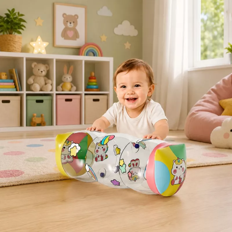 LEAN TOYS opblaasbare kruiprol voor peuters eenhoorn 48 x 20 cm