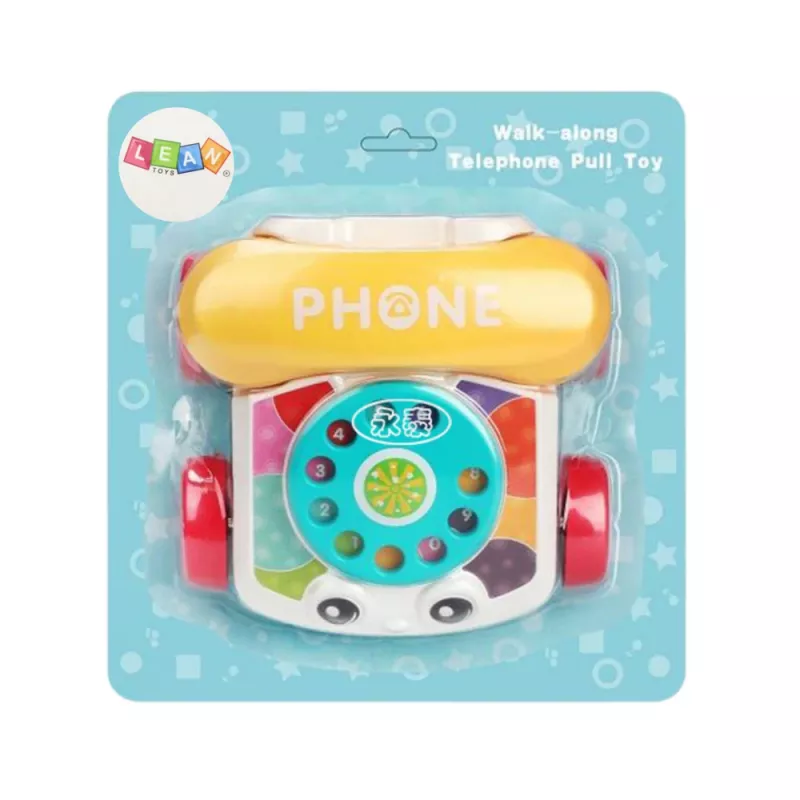 LEAN TOYS interactief kleurrijk trek-telefoon speelgoed met wielen