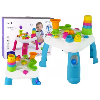 LEAN TOYS Interactieve leertafel met kogelbaan en glijbaan blauw