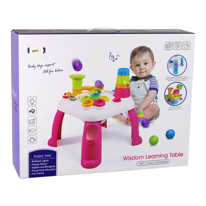 LEAN TOYS Interactieve leertafel balletjessorteerder glijbaan roze