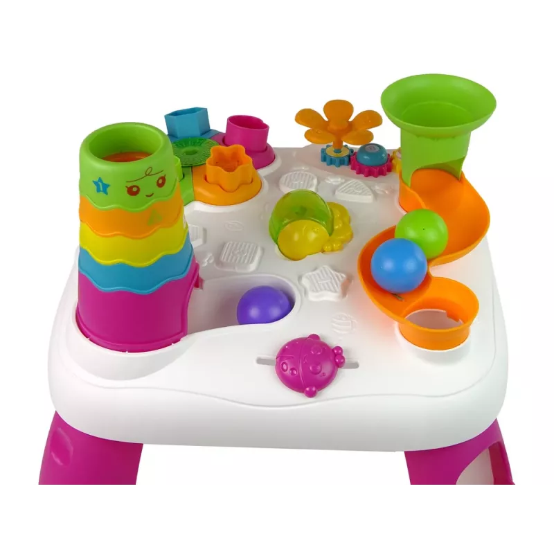 LEAN TOYS Interactieve leertafel balletjessorteerder glijbaan roze