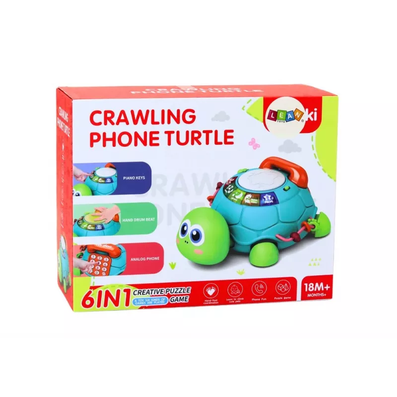 LEAN TOYS Interactieve leer-schildpad-telefoon 6in1 lichten geluiden groen