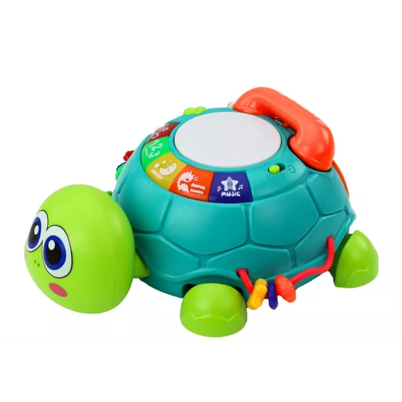 LEAN TOYS Interactieve leer-schildpad-telefoon 6in1 lichten geluiden groen
