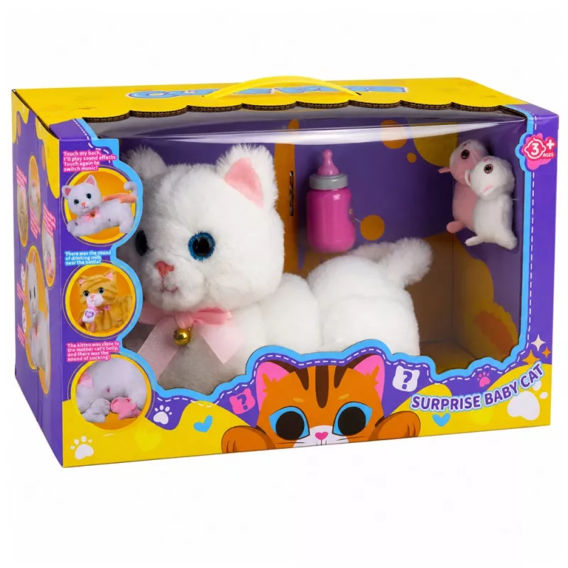LEAN TOYS Interactief Katje met flesje en kleine geluiden melodieën opname Wit