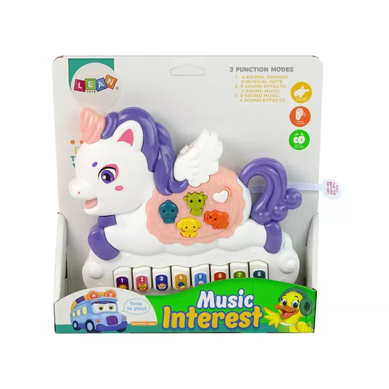 LEAN TOYS Interactieve piano eenhoorn diergeluiden melodieën wit