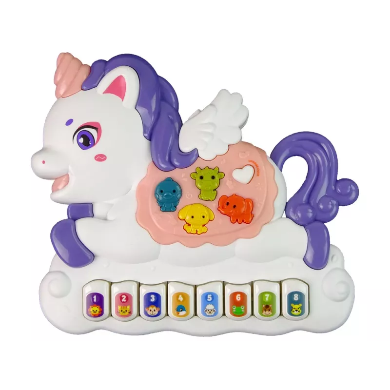 LEAN TOYS Interactieve piano eenhoorn diergeluiden melodieën wit