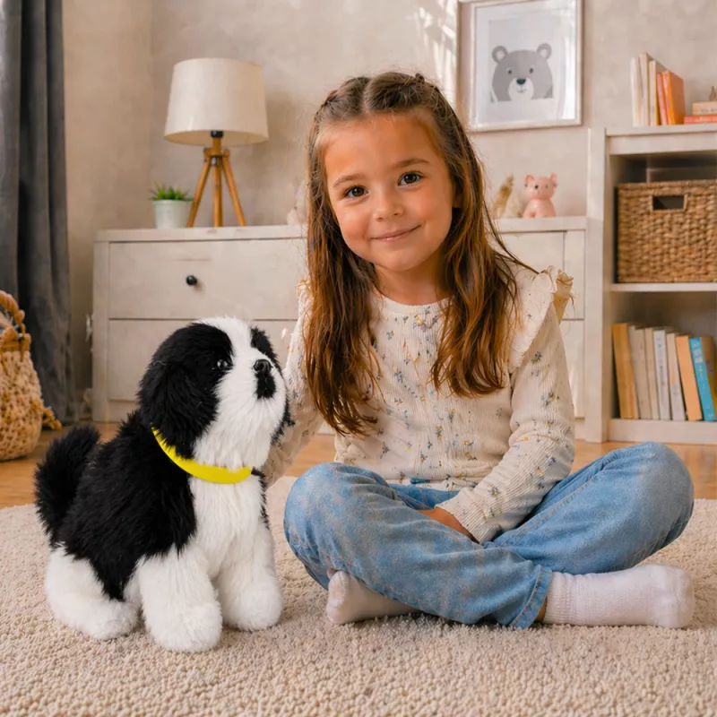 LEAN TOYS Interactieve pluchen hond met zachte vacht, Border Collie ras