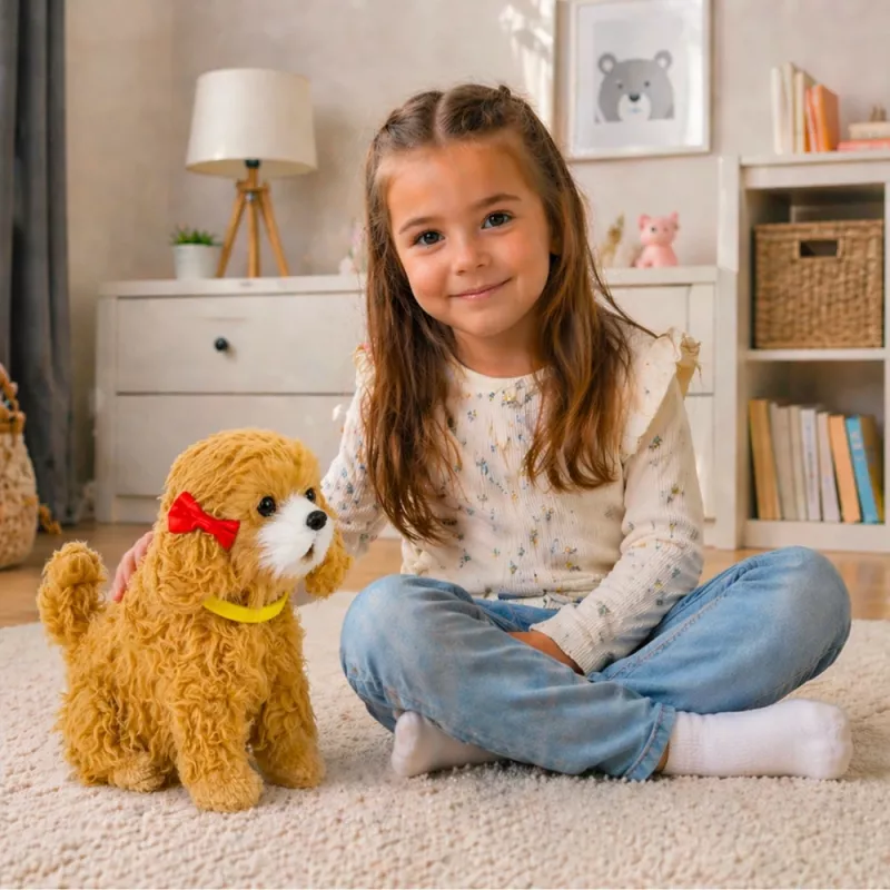 LEAN TOYS Interactieve pluchen hond met zachte vacht, ras poedel