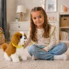 LEAN TOYS Interactieve pluchen hond, zachte vacht, Cavalier ras, hoofd aaien en functies ontdekken