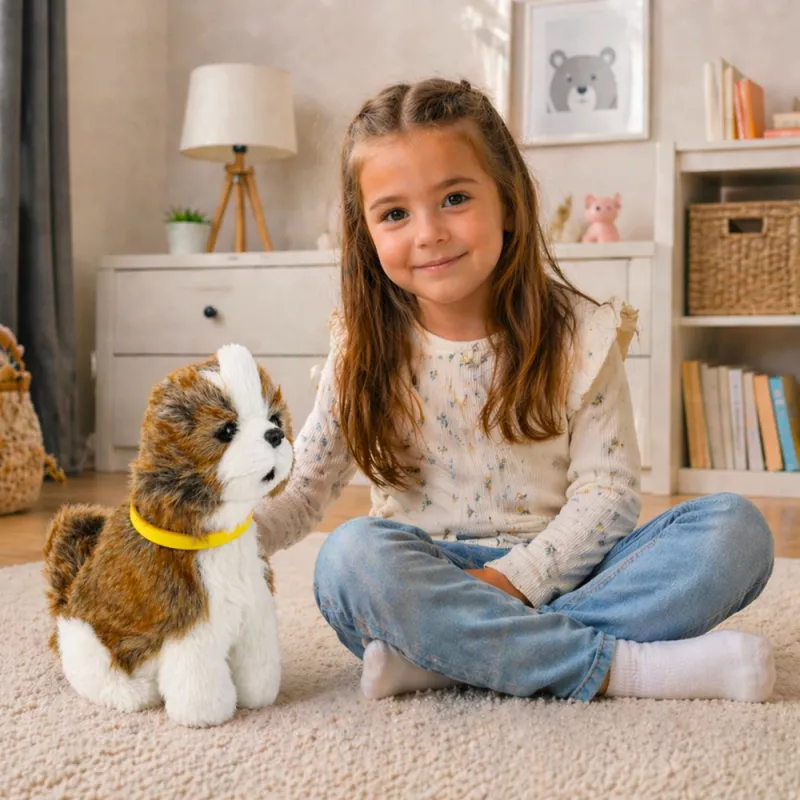 LEAN TOYS Interactieve pluchen hond met zachte vacht, ras Shih Tzu