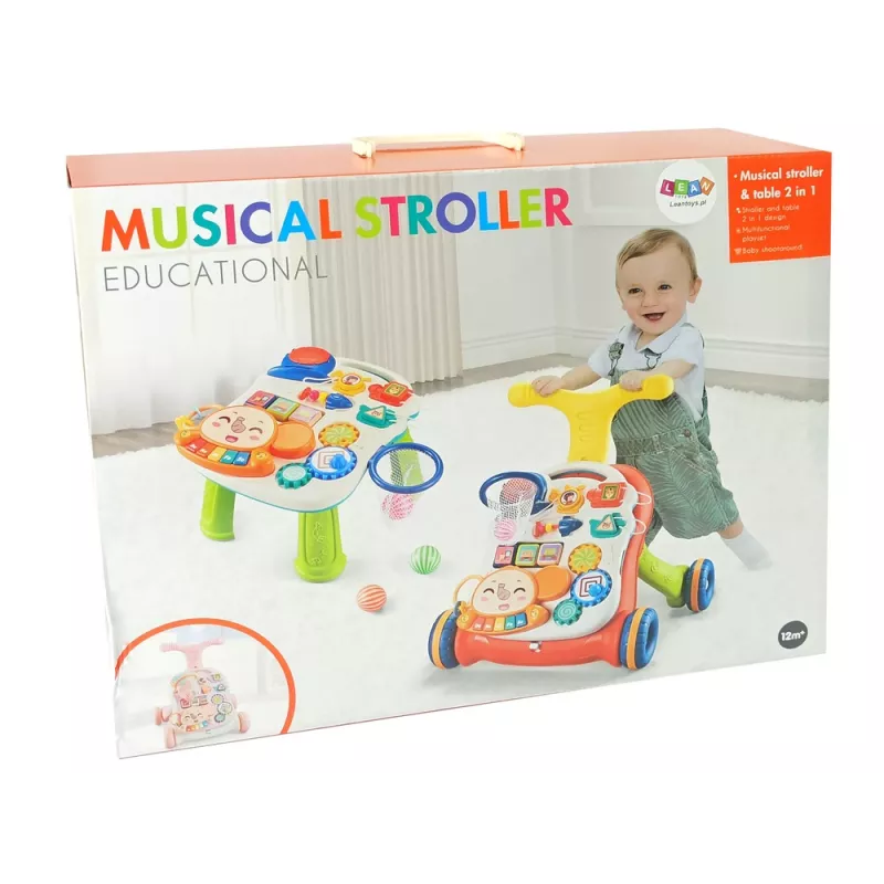 LEAN TOYS interactieve loopwagen en activiteitentafel 2in1 roze