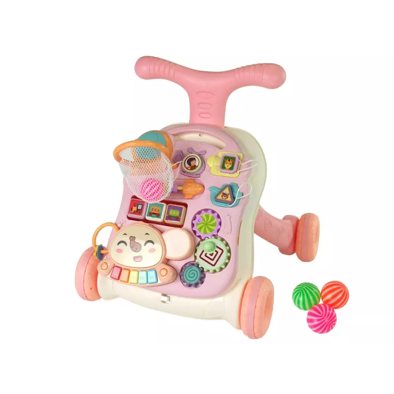 LEAN TOYS interactieve loopwagen en activiteitentafel 2in1 roze