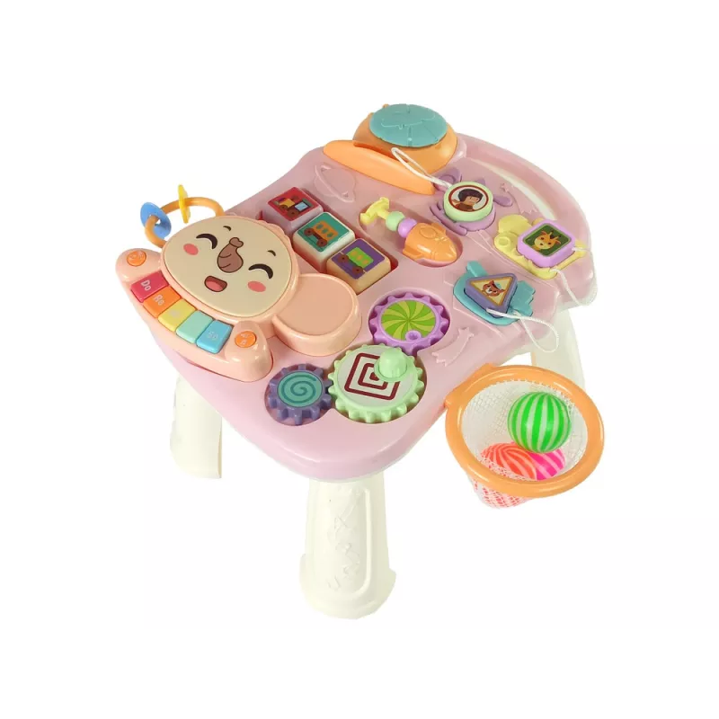 LEAN TOYS interactieve loopwagen en activiteitentafel 2in1 roze