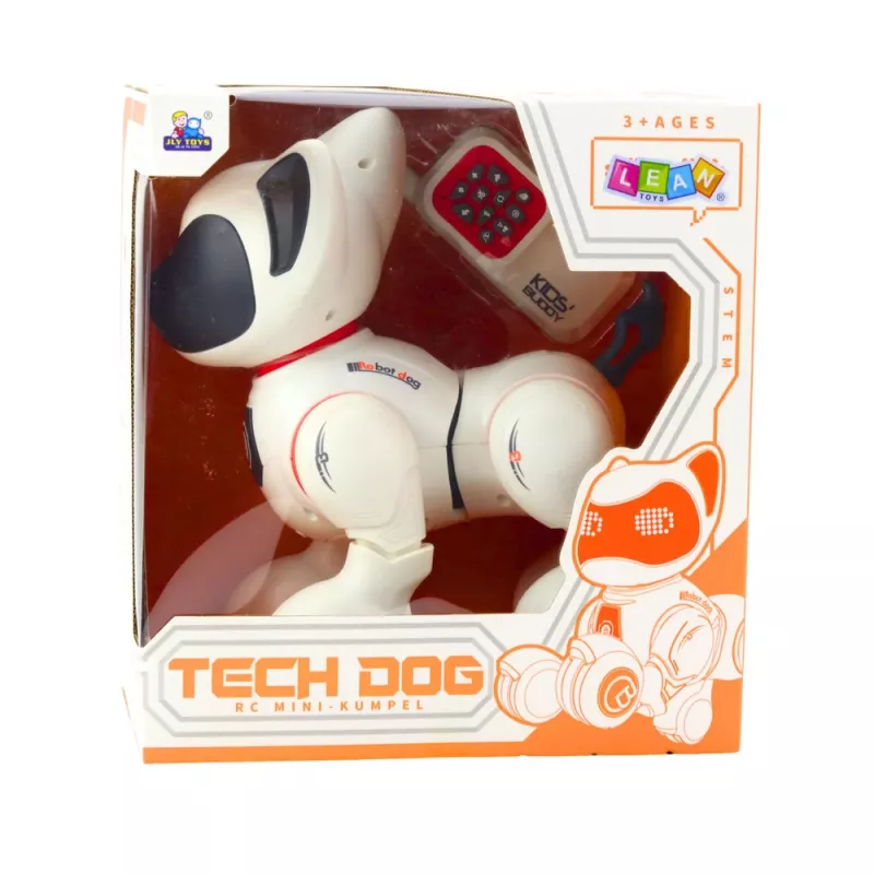 LEAN TOYS interactieve robothond met afstandsbediening, licht en geluid, wit-oranje