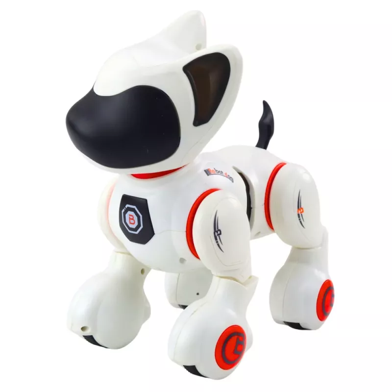 LEAN TOYS interactieve robothond met afstandsbediening, licht en geluid, wit-oranje