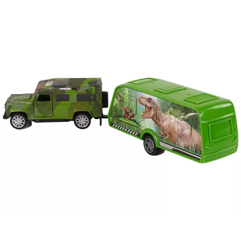 LEAN TOYS Jeep voertuigset met trekkende dinosaurus-aanhanger