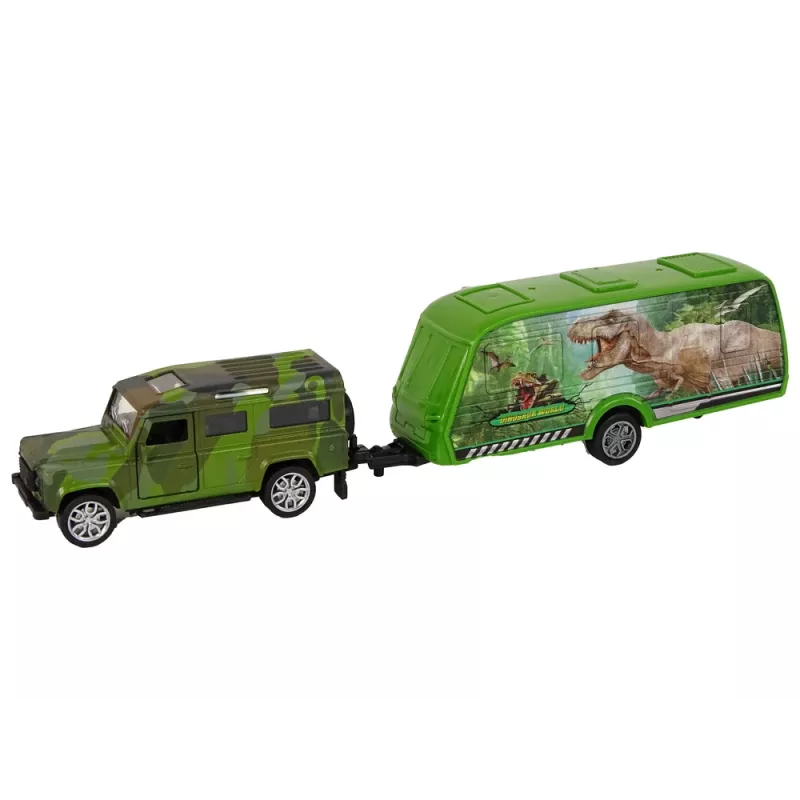 LEAN TOYS Jeep voertuigset met trekkende dinosaurus-aanhanger