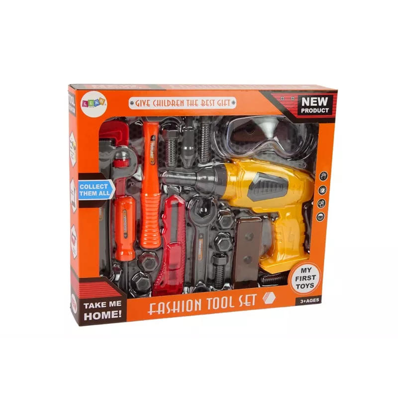 LEAN TOYS Grote DIY gereedschapskist + accuboormachine klusserset