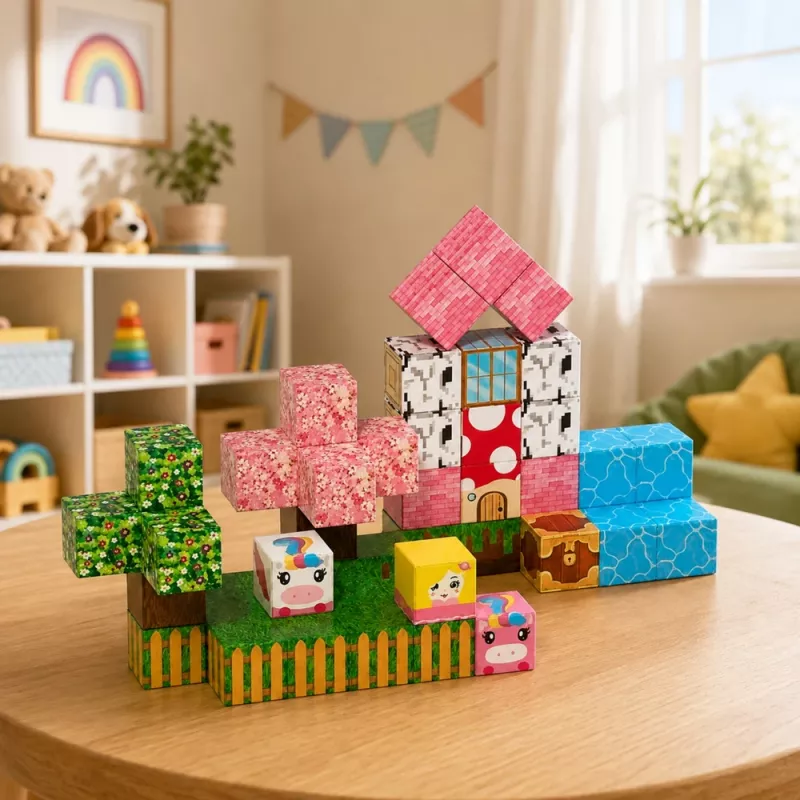 LEAN TOYS magnetische bouwstenen 50-delige set – 3D pixel eenhoorn kubussen, ABS kunststof, creatief constructiespeelgoed
