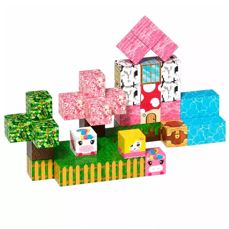 LEAN TOYS magnetische bouwstenen 50-delige set – 3D pixel eenhoorn kubussen, ABS kunststof, creatief constructiespeelgoed