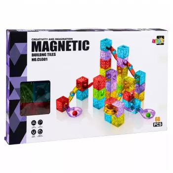 LEAN TOYS magnetische bouwstenen 60 stuks - kleurrijke kubus-knikkerbaan bouwset