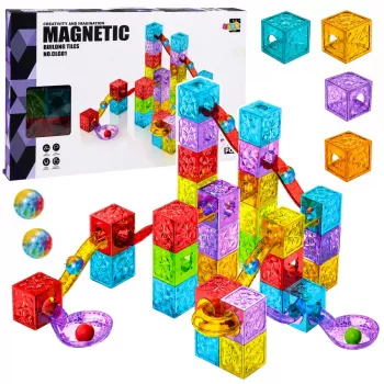 LEAN TOYS magnetische bouwstenen 60 stuks - kleurrijke kubus-knikkerbaan bouwset