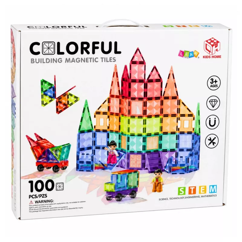 LEAN TOYS Magnetische Constructieblokken 3D Panelen Creatief STEM Kleurrijk 100 stuks