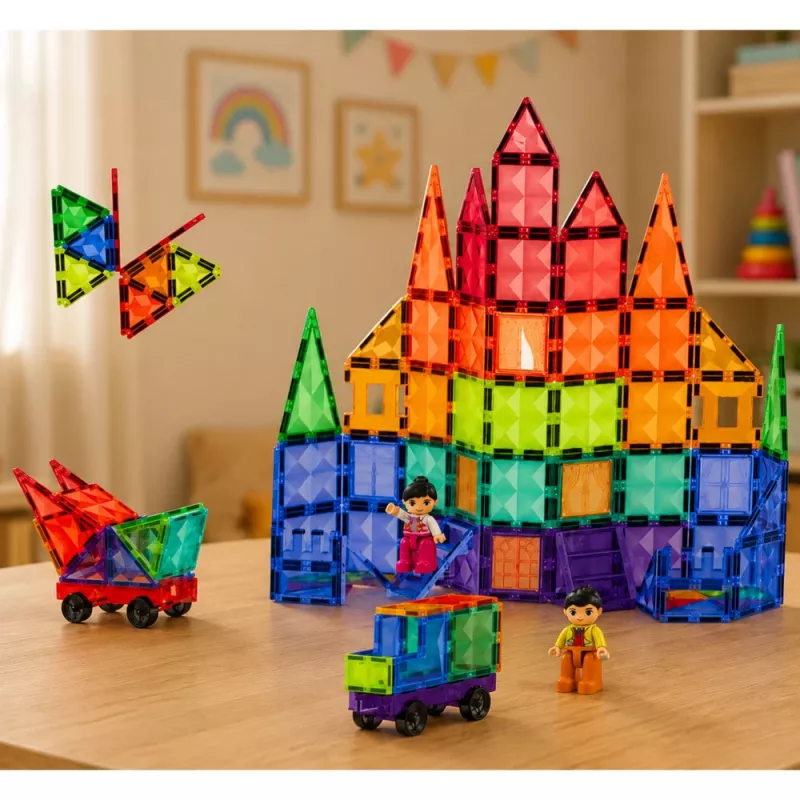 LEAN TOYS Magnetische Constructieblokken 3D Panelen Creatief STEM Kleurrijk 100 stuks