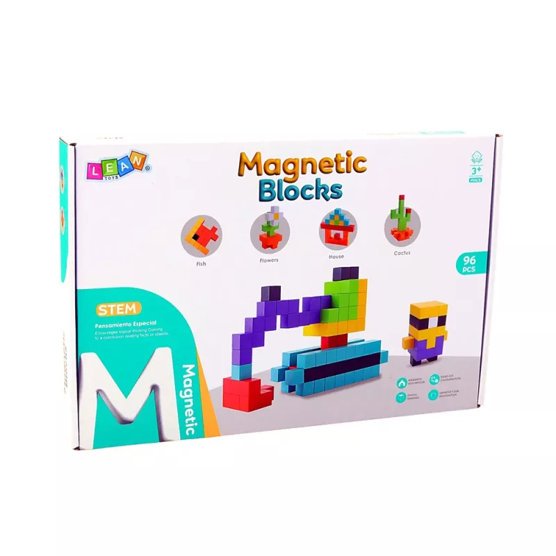 LEAN TOYS magnetische bouwstenen kubussen 3D-blokken bont 96 delen