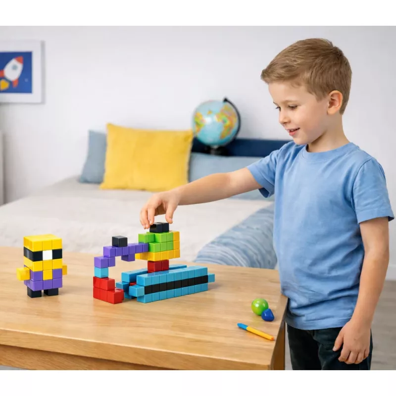 LEAN TOYS magnetische bouwstenen kubussen 3D-blokken bont 96 delen