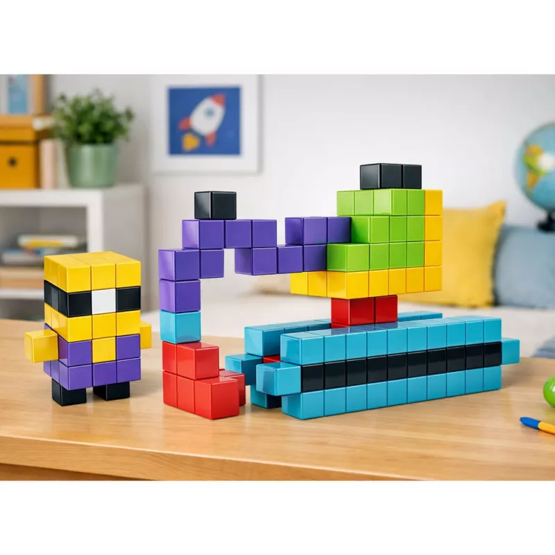 LEAN TOYS magnetische bouwstenen kubussen 3D-blokken bont 96 delen