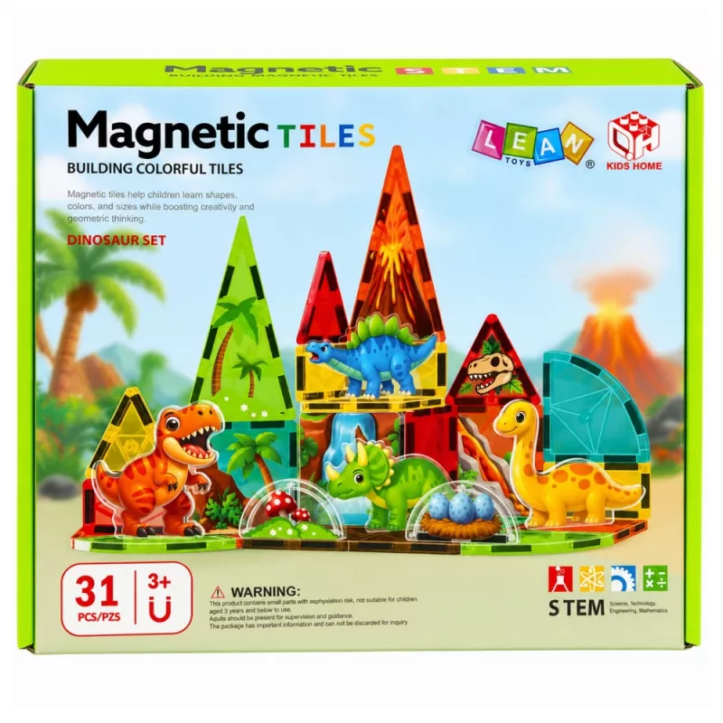 LEAN TOYS Magnetische Bouwstenen Dinosaurus Vulkaan 31 delen