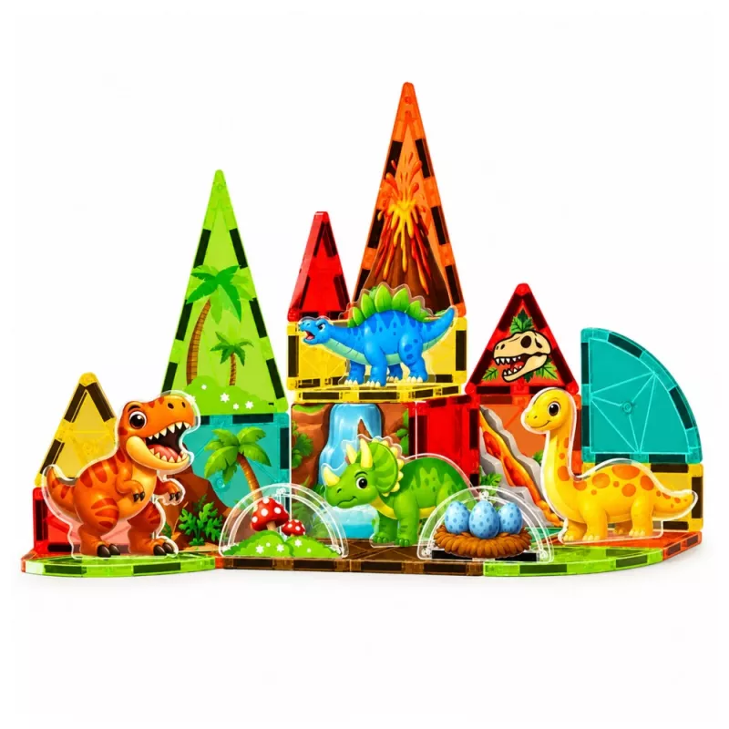LEAN TOYS Magnetische Bouwstenen Dinosaurus Vulkaan 31 delen