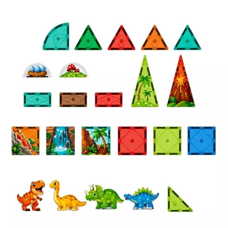 LEAN TOYS magnetische constructieblokken dinosaurus vulkaan set - 43 delen STEM educatief speelgoed voor kinderen vanaf 3 jaar